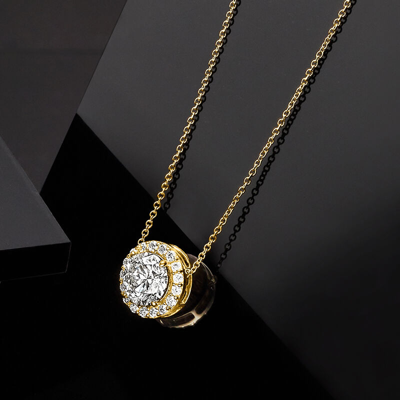 2.00 ct. t.w. Lab-Grown Diamond Halo Pendant Necklace in 14kt Yellow Gold image number 3