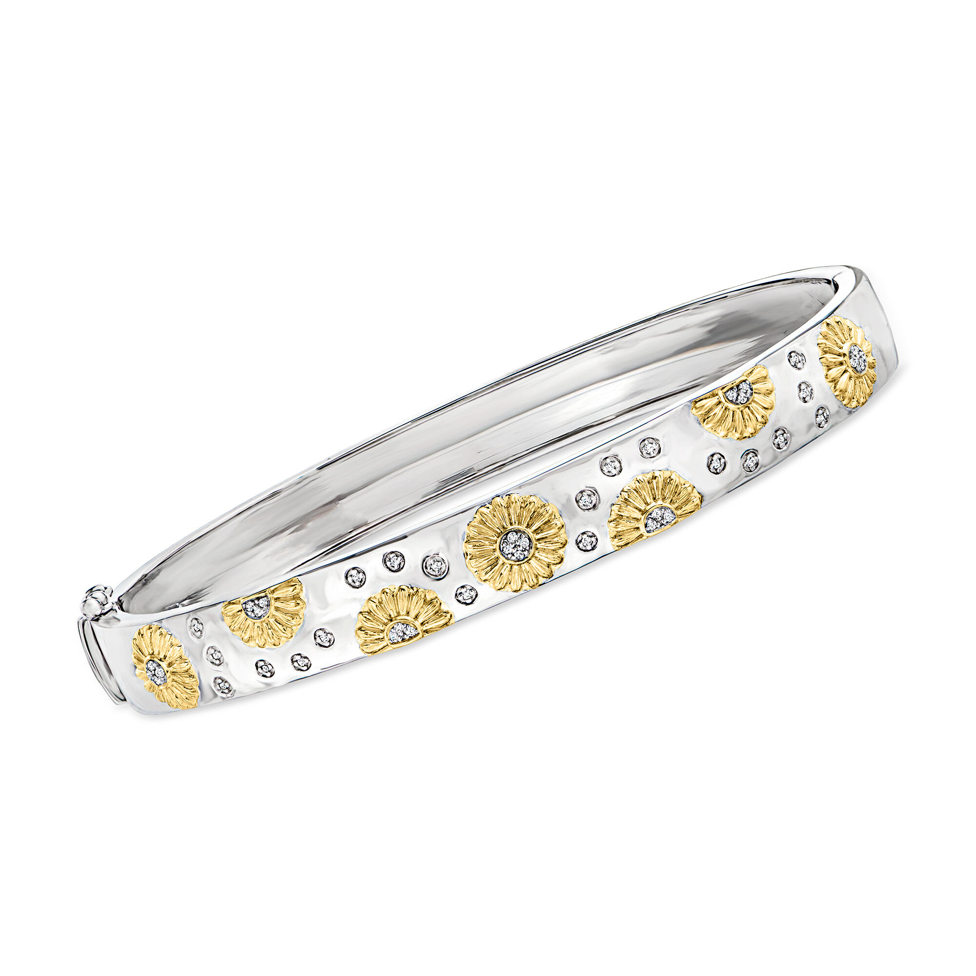Diamond Sunflower Bangle Bracelet in Two-Tone Sterling Silver