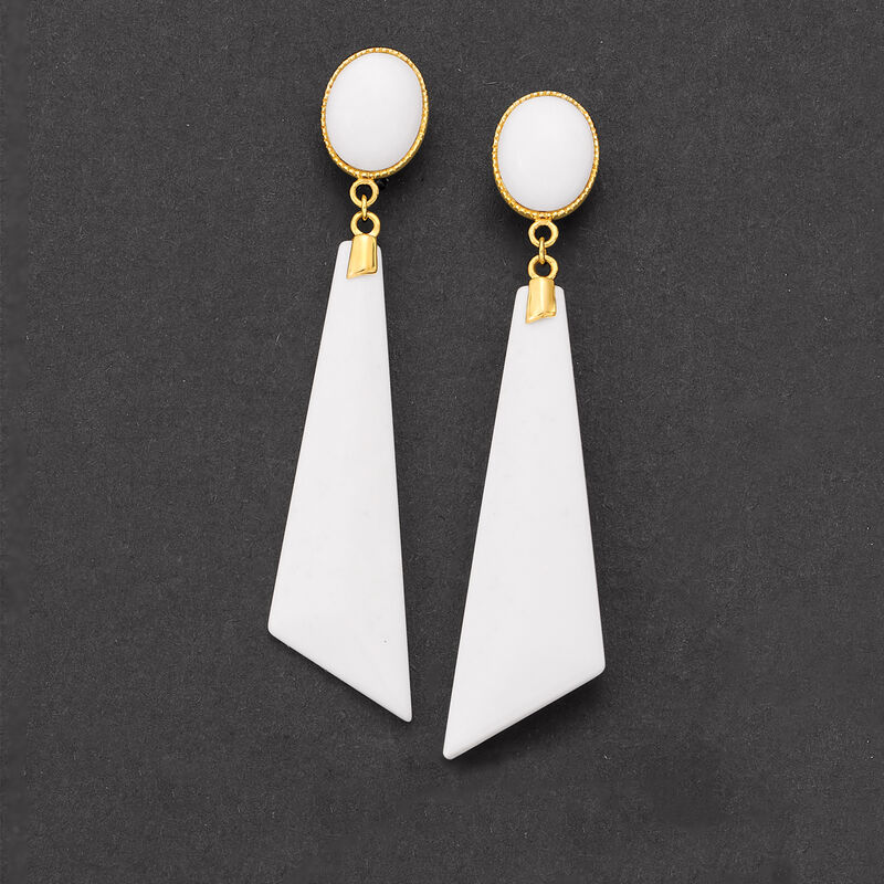 White Agate Geometric Drop Earrings in 14kt Yellow Gold  image number 3