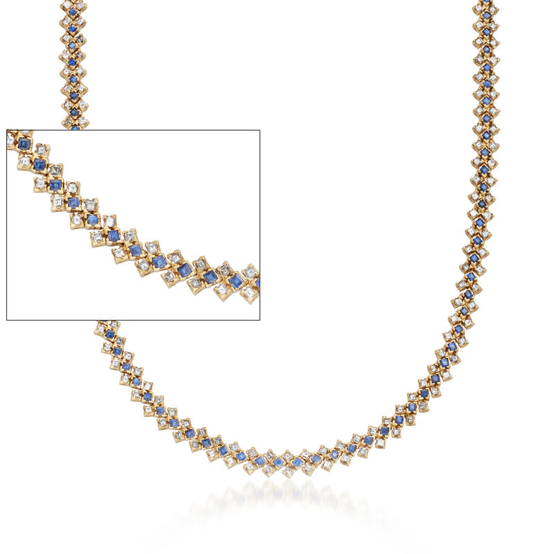 C. 1990 Vintage 8.90 ct. t.w. Diamond and 4.40 ct. t.w. Sapphire Necklace in 18kt Yellow Gold. 16&quot; image number 1