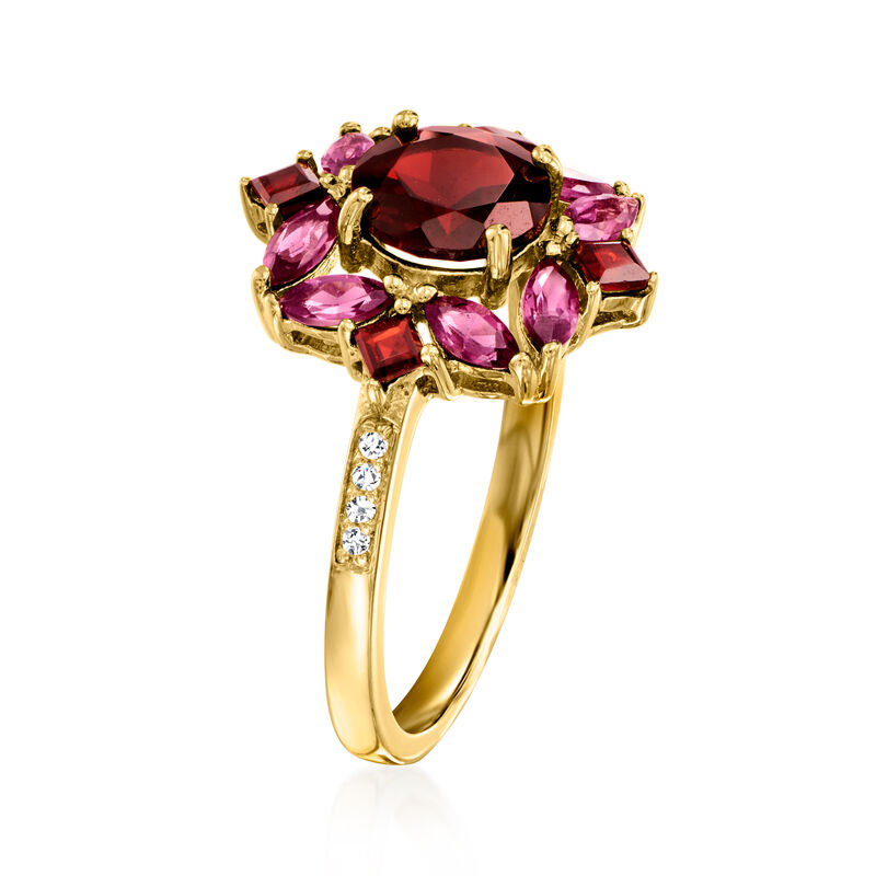 1.90 ct. t.w. Garnet and .80 ct. t.w. Rhodolite Garnet Ring with .10 ct. t.w. White Topaz in 18kt Gold Over Sterling image number 2