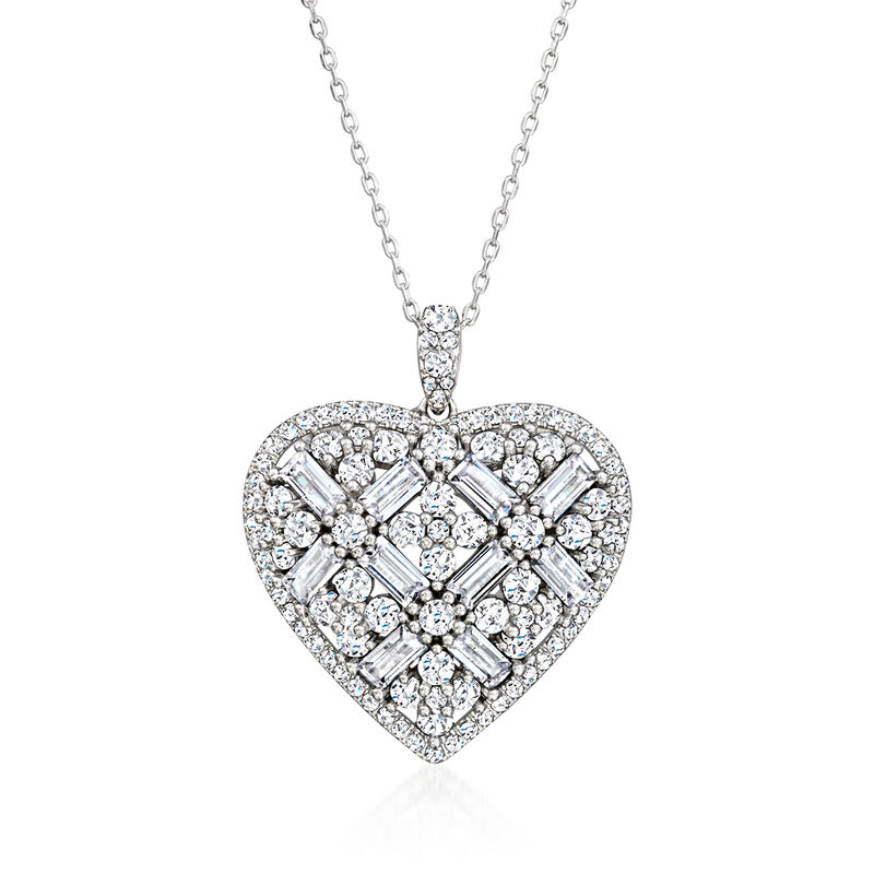 4.90 ct. t.w. CZ Heart Pendant Necklace in Sterling Silver. 18&quot; image number 1