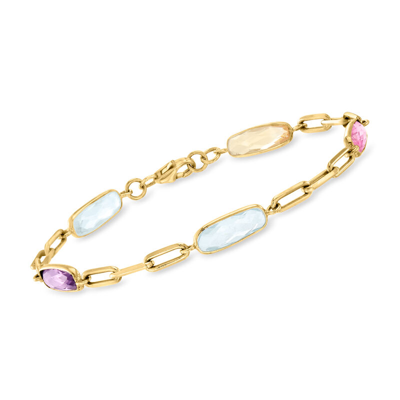 7.50 ct. t.w. Multi-Gemstone Paper Clip Link Bracelet in 18kt Gold Over Sterling image number 0