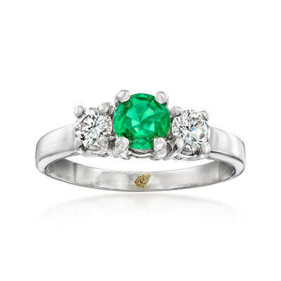 C. 2020 Vintage .40 Carat Emerald and .40 ct. t.w. Diamond Ring in 14kt White Gold