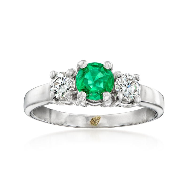 C. 2020 Vintage .40 ct. t.w. Emerald and .40 ct. t.w. Diamond Ring in 14kt White Gold. Size 5.75 image number 0