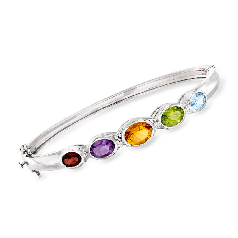 5.90 ct. t.w. Multi-Gemstone Bangle Bracelet in Sterling Silver. 7.5&quot; image number 0