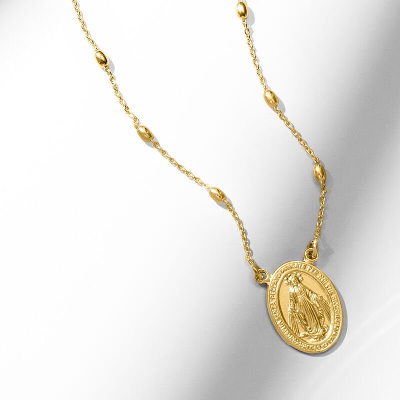 Italian 18kt Gold Over Sterling Miraculous Medal Bead Station Necklace image number 5
