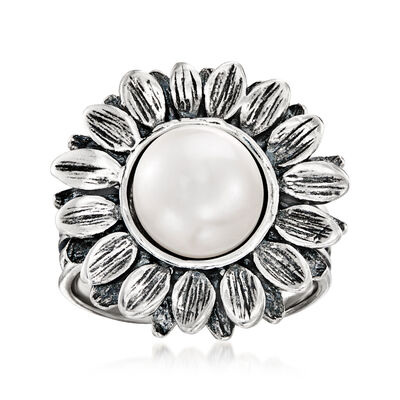 9.5-10mm Cultured Pearl Sunflower Ring in Sterling Silver