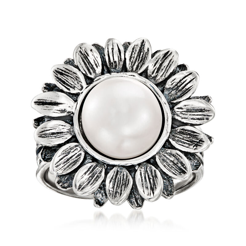 9.5-10mm Cultured Pearl Sunflower Ring in Sterling Silver image number 0