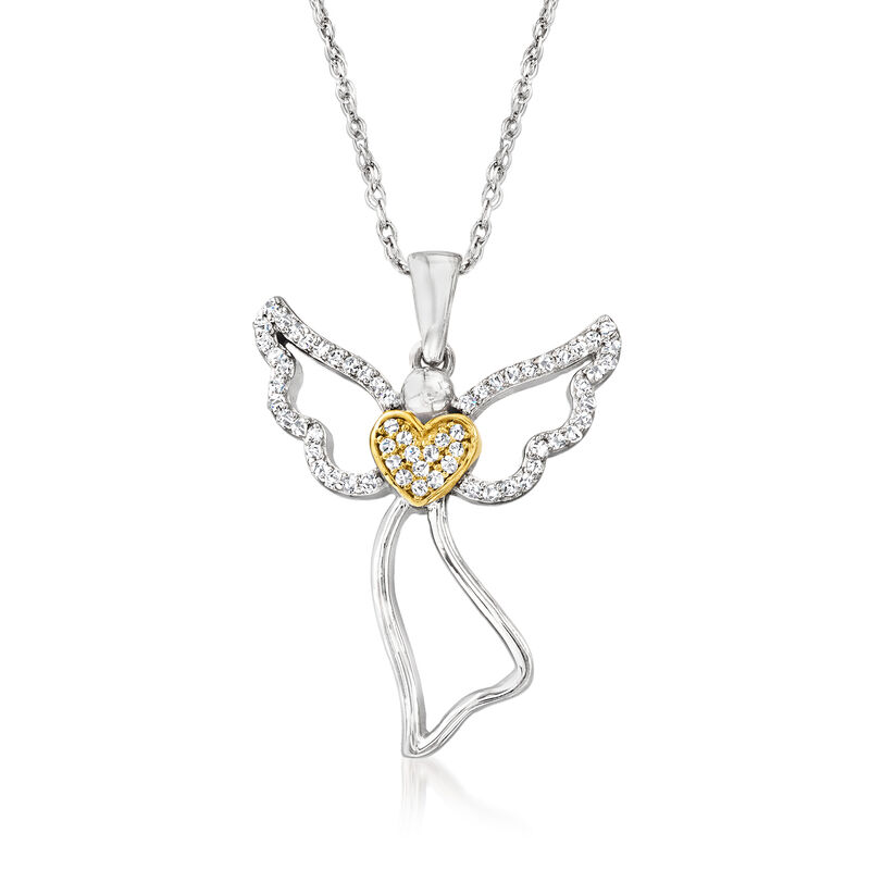 .15 ct. t.w. Diamond Angel Pendant Necklace in Sterling Silver and 18kt Gold Over Sterling image number 0