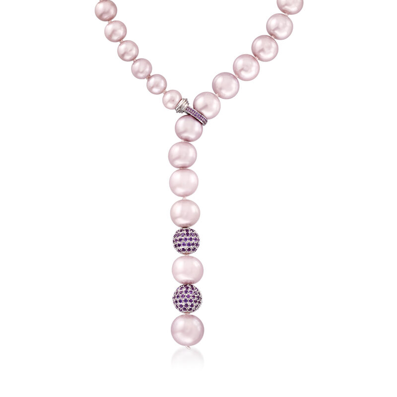 9-14.6mm Pink Cultured Pearl and 3.50 ct. t.w. Amethyst Necklace with 18kt White Gold image number 0