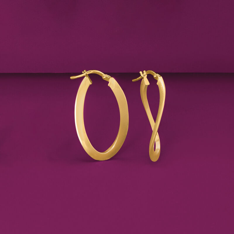 Italian 14kt Yellow Gold Curvy Oval Hoop Earrings. 1 1/8&quot; image number 2