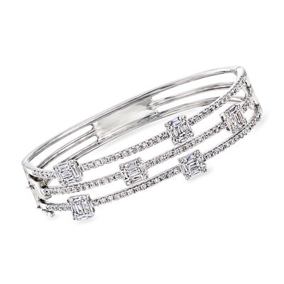 C. 1990 Vintage 4.65 ct. t.w. Diamond Three-Row Bangle Bracelet in 14kt White Gold