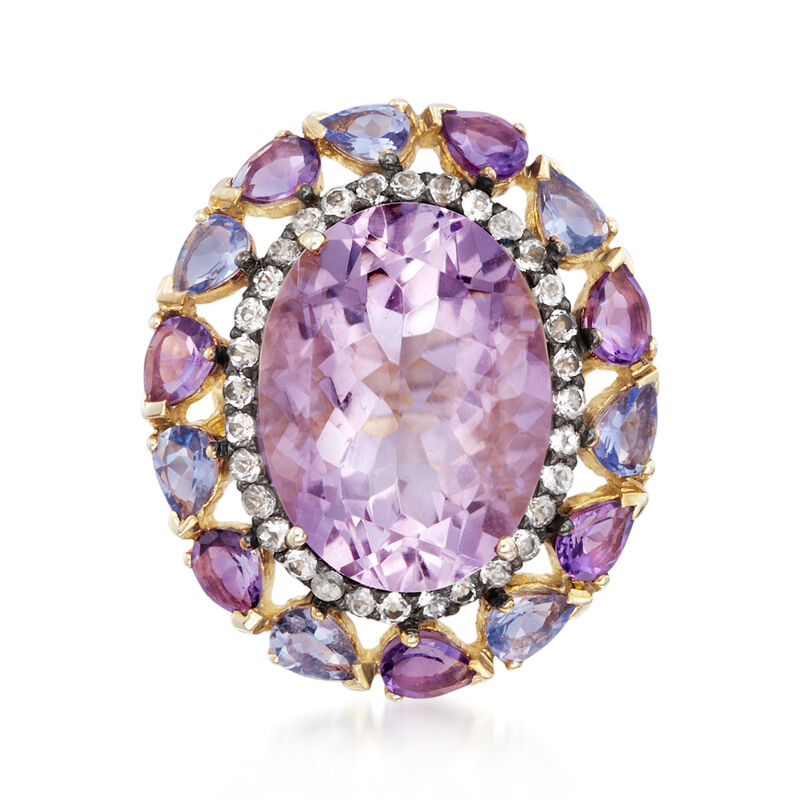 10.00 ct. t.w. Amethyst and 1.00 ct. t.w. Multi-Gemstone Ring in 14kt Gold Over Sterling image number 0