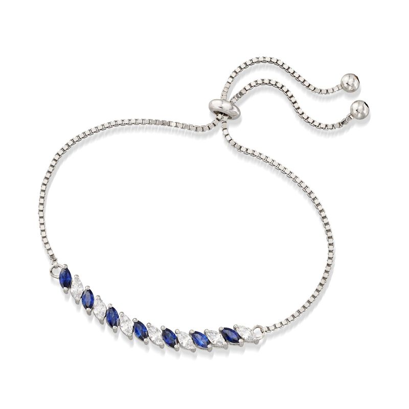 Simulated Sapphire and 1.00 ct. t.w. CZ Bolo Bracelet in Sterling Silver  image number 2