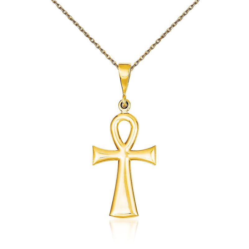 14kt Yellow Gold Ankh Cross Pendant Necklace. 18&quot; image number 0