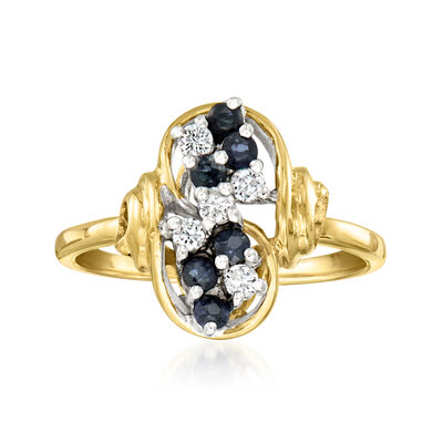 C. 1980 Vintage Sapphire and Diamond Cluster Ring in 14kt Yellow Gold