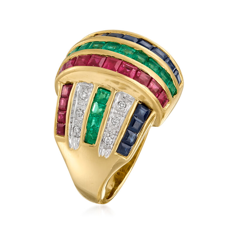 C. 1980 Vintage 3.60 ct. t.w. Multi-Gemstone and .10 ct. t.w. Diamond Ring in 14kt Yellow Gold. Size 7 image number 2