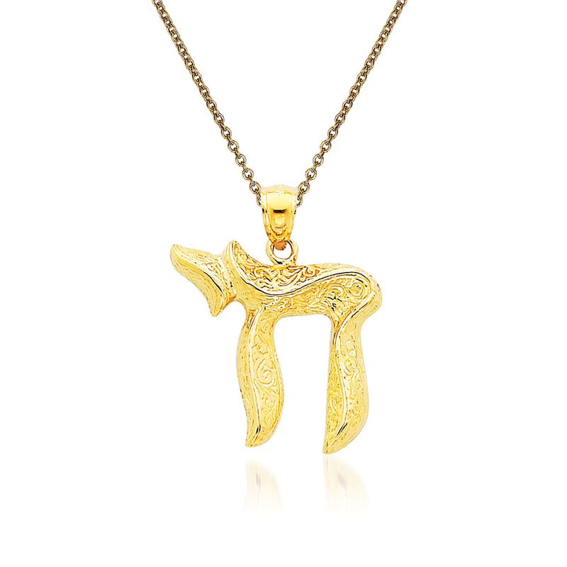 14kt Yellow Gold Jewish Chi Pendant Necklace image number 0