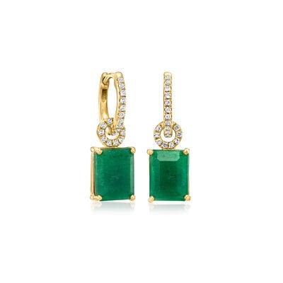 5.50 ct. t.w. Emerald and .20 ct. t.w. White Topaz Drop Earrings in 18kt Gold Over Sterling