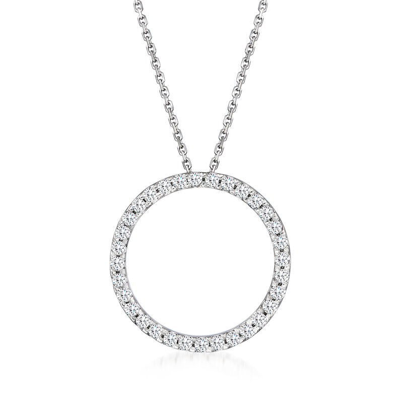 .50 ct. t.w. Diamond Eternity Circle Pendant Necklace in 14kt White Gold. 16&quot; image number 1