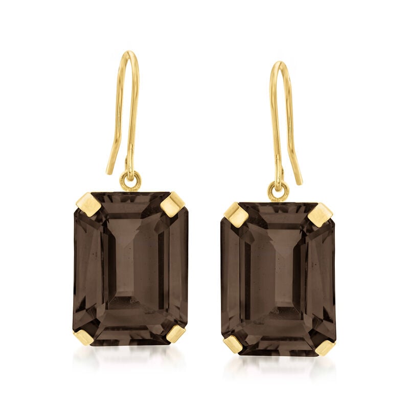 20.00 ct. t.w. Smoky Quartz Drop Earrings in 14kt Yellow Gold image number 0