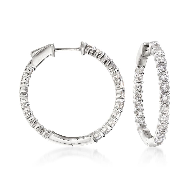2.00 ct. t.w. Diamond Inside-Outside Hoop Earrings in 14kt White Gold. 1&quot; image number 0