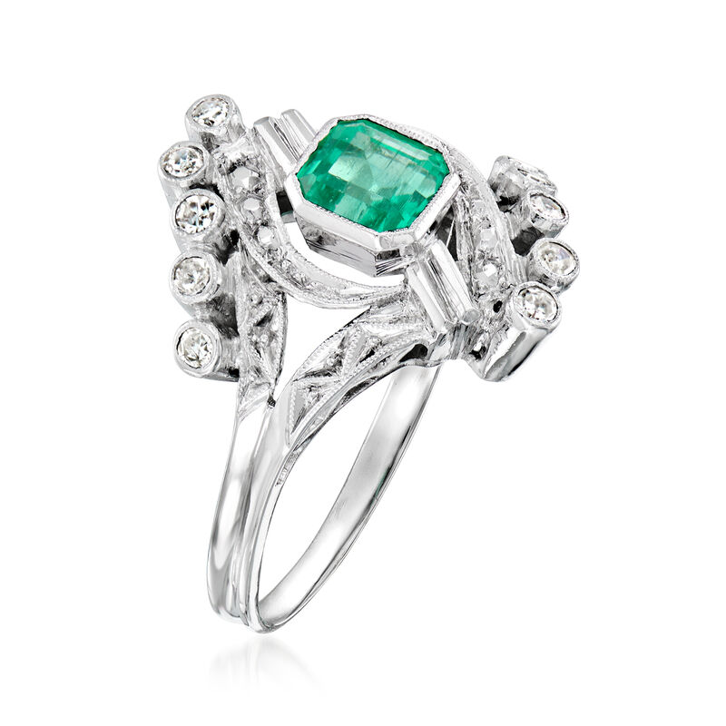 C. 1980 Vintage .70 Carat Emerald Ring with .20 ct. t.w. Diamonds in 14kt White Gold. Size 7 image number 2