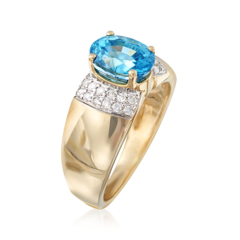 3.40 Carat Blue Zircon and .24 ct. t.w. Diamond Ring in 14kt Yellow Gold image number 2