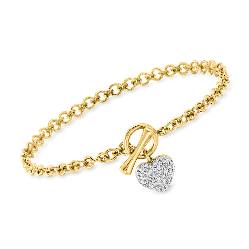 .35 ct. t.w. Diamond Heart Toggle Bracelet in 18kt Gold Over Sterling. 7&quot; image number 0