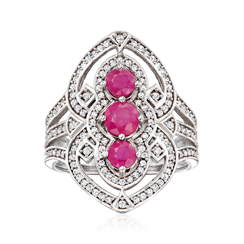 1.00 ct. t.w. Ruby and .51 ct. t.w. Diamond Ring in Sterling Silver image number 0