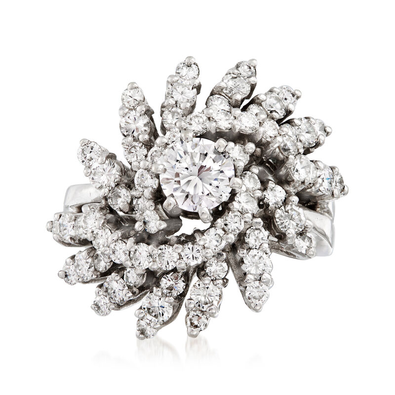 C. 1980 Vintage 2.05 ct. t.w. Diamond Floral Cluster Ring in 14kt White Gold image number 0