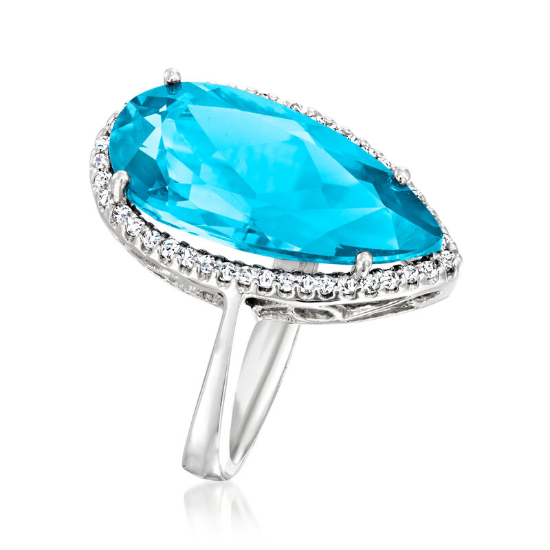 10.00 Carat London Blue Topaz and .25 ct. t.w. Diamond Ring in 14kt White Gold image number 2