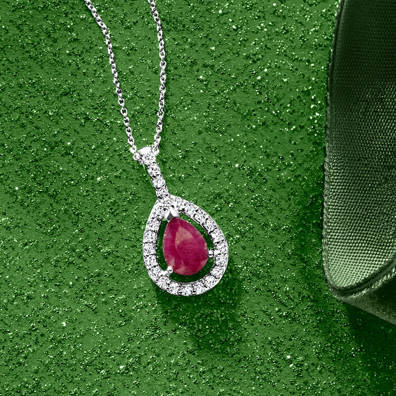 1.00 Carat Ruby and .26 ct. t.w. Diamond Pendant Necklace in 14kt White Gold image number 2