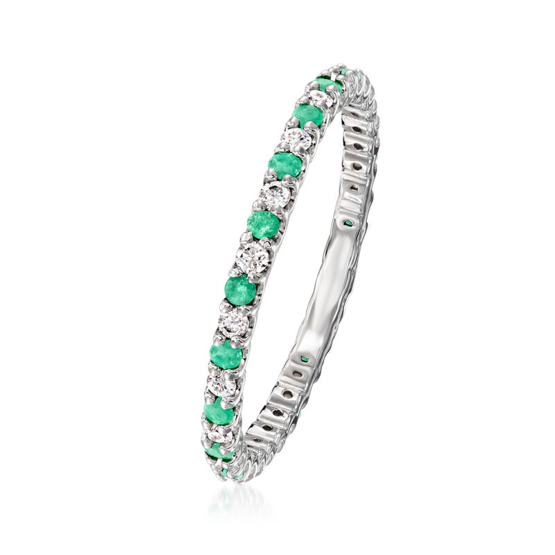 .20 ct. t.w. Emerald and .25 ct. t.w. Lab-Grown Diamond Eternity Band in Sterling Silver image number 2