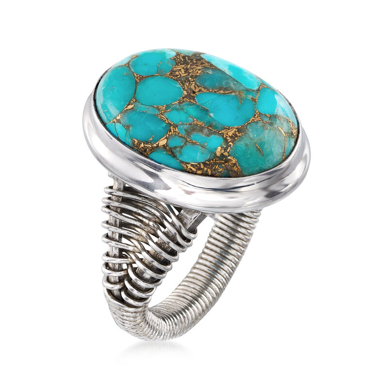 Oval Turquoise Ring in Sterling Silver Wirework image number 2