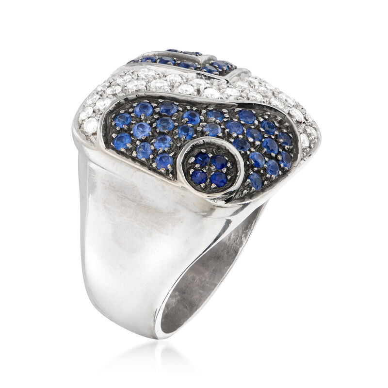 C. 1990 Vintage 1.50 ct. t.w. Sapphire and .60 ct. t.w. Diamond Fashion Ring in 18kt White Gold image number 2