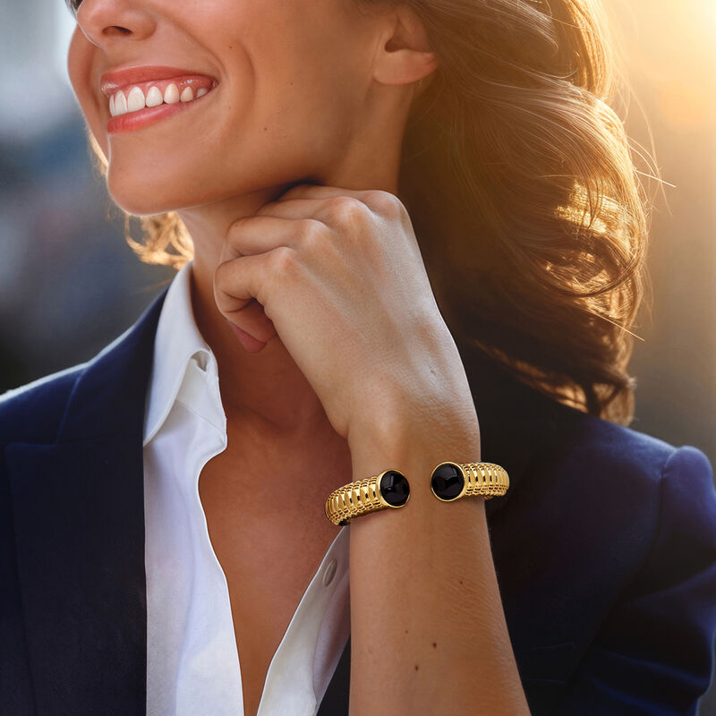 Onyx Twisted Cuff Bracelet in 18kt Gold Over Sterling image number 1