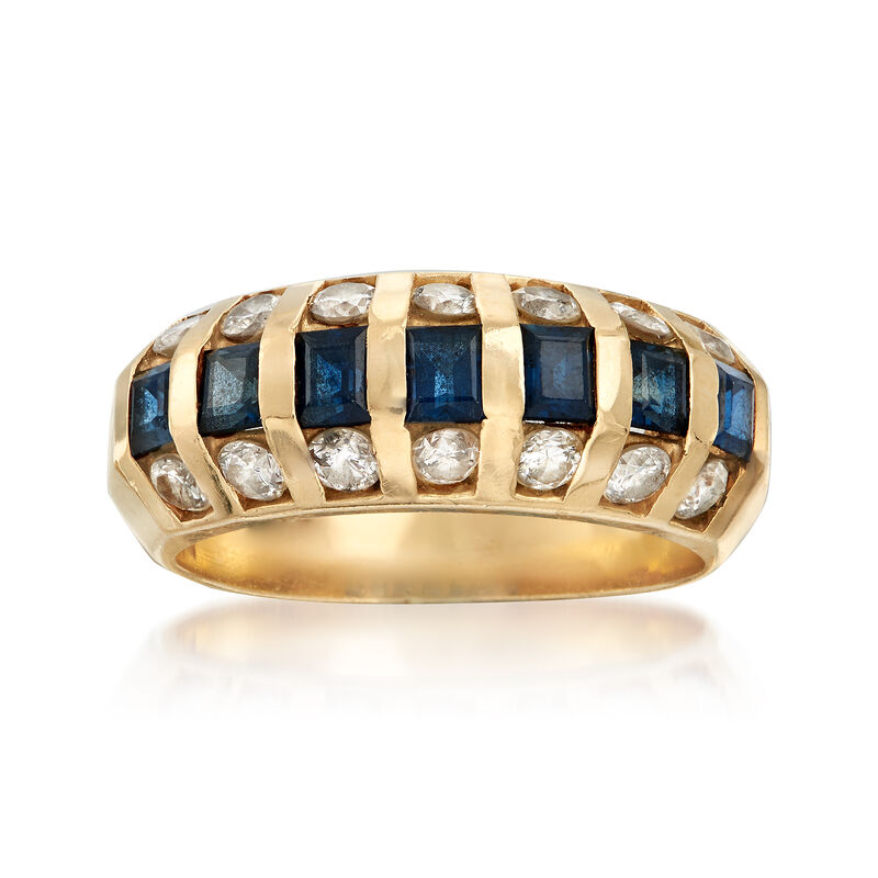 C. 1980 Vintage 1.05 ct. t.w. Sapphire and .85 ct. t.w. Diamond Dome Ring in 14kt Yellow Gold image number 0