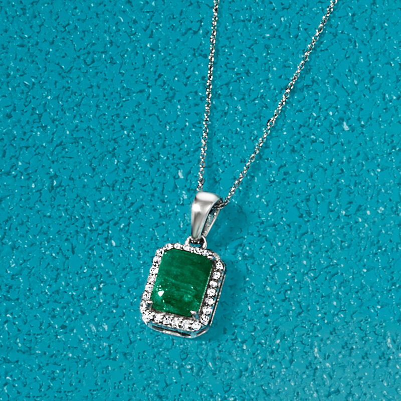 1.60 Carat Emerald and .16 ct. t.w. Diamond Pendant Necklace in 14kt White Gold image number 3