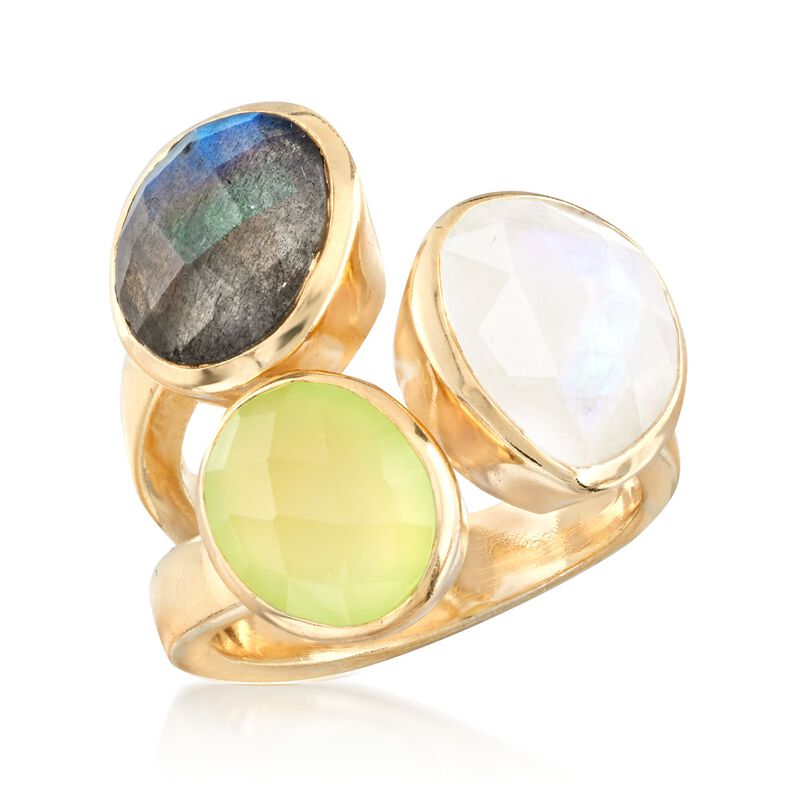 Prehnite, Labradorite and Moonstone Ring in 18kt Gold Over Sterling image number 3