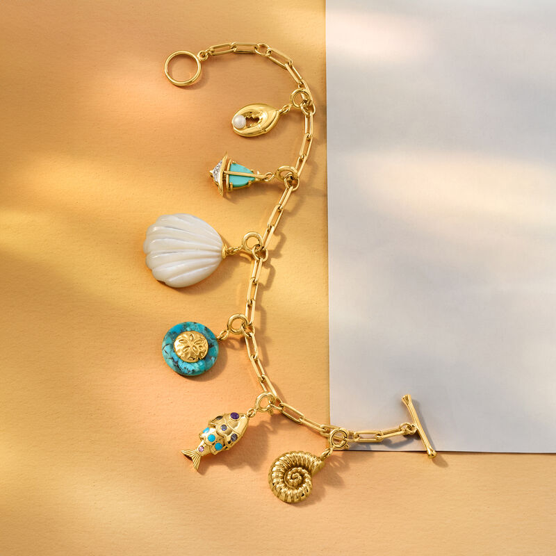 Turquoise Sailboat Charm with Diamonds in 18kt Gold Over Sterling image number 3