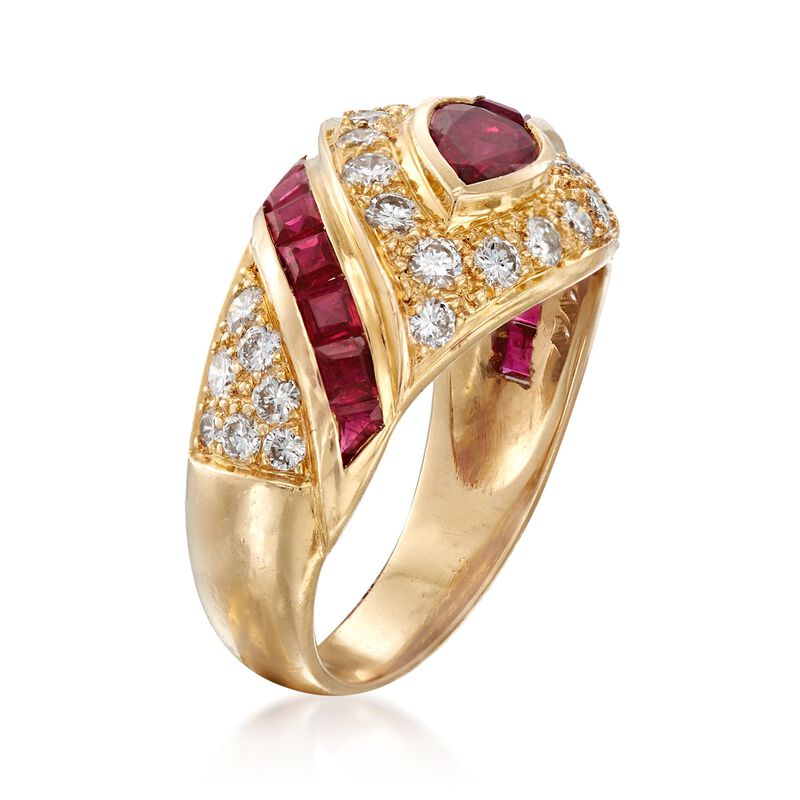 C. 1990 Vintage 1.80 ct. t.w. Ruby and .75 ct. t.w. Diamond Dome Ring in 18kt Yellow Gold image number 2