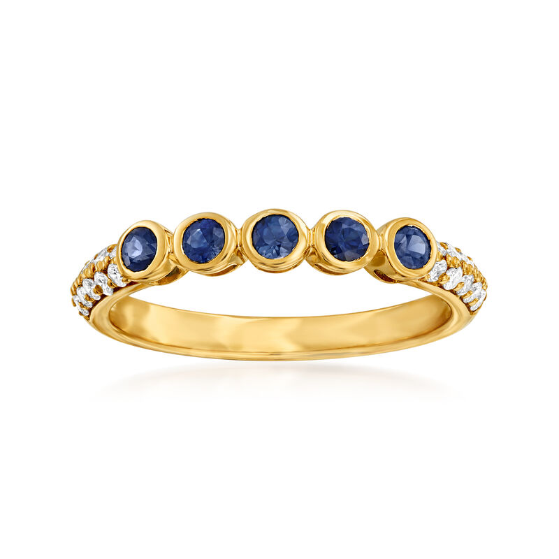 .30 ct. t.w. Sapphire Station Ring with .21 ct. t.w. Diamonds in 14kt Yellow Gold image number 0