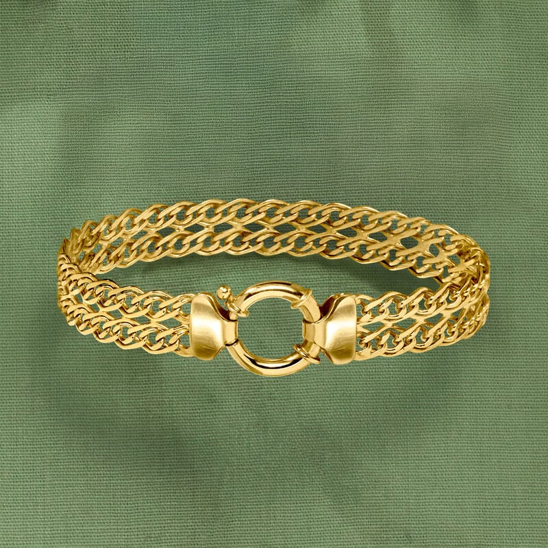 18kt Gold Over Sterling Two-Row Link Bracelet image number 2