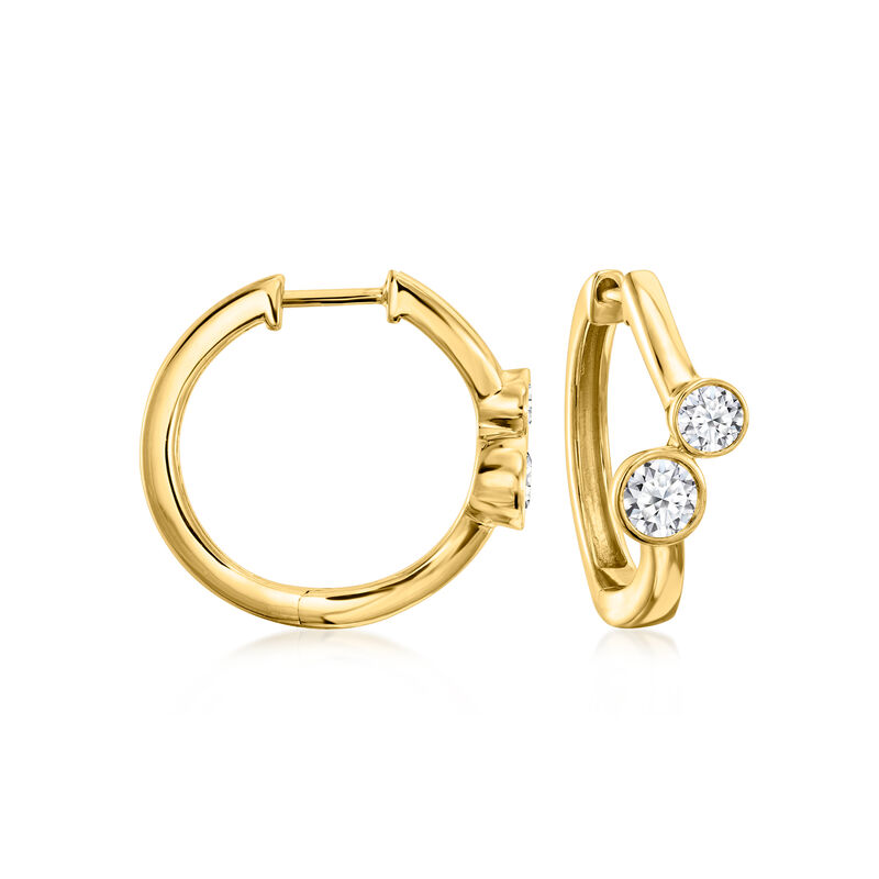 1.00 ct. t.w. Lab-Grown Diamond Two-Stone Hoop Earrings in 18kt Gold Over Sterling. 3/4" image number 0