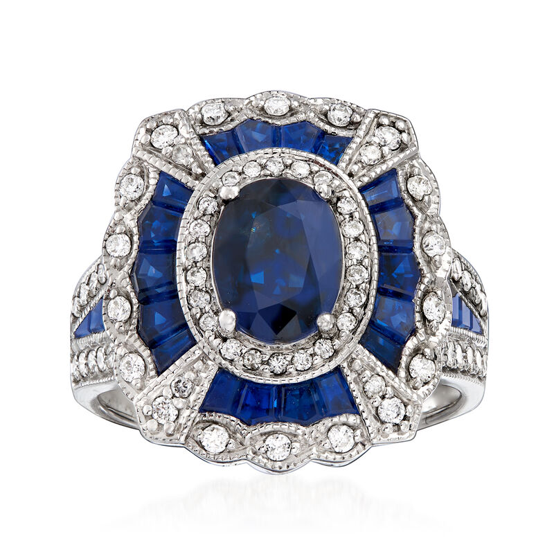 6.20 ct. t.w. Sapphire and .24 ct. t.w. Diamond Ring in 14kt White Gold image number 0