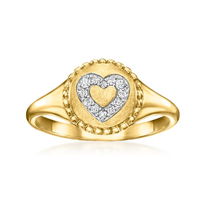 .10 ct. t.w. Diamond Heart Signet Ring in 18kt Gold Over Sterling