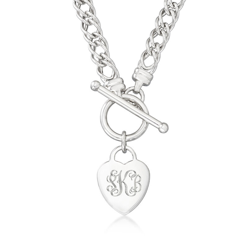 Italian Sterling Silver Personalized Heart Toggle Necklace image number 0