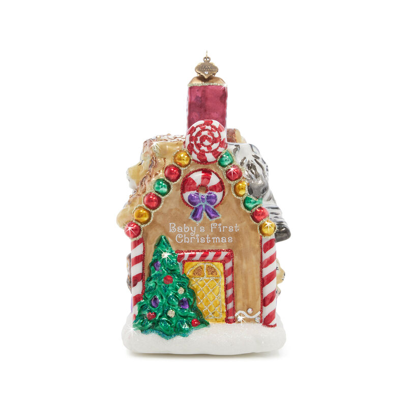 Jay Strongwater Jeweled Baby's First Christmas Gingerbread House Ornament image number 0